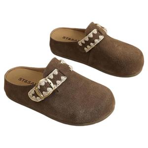 星期六牛皮勃肯鞋女2025新款季厚底增高一脚蹬包头博肯半拖鞋外穿