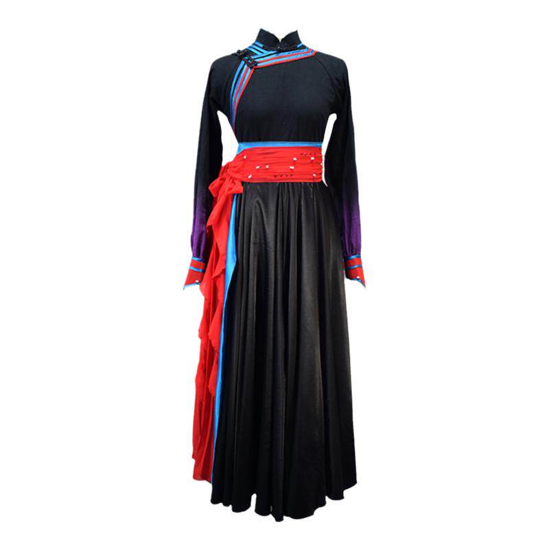 古典舞服装演出服我的草原舞蹈服女民族蒙族大摆裙飘逸黑色表演服