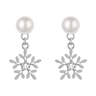 S999纯银针珍珠雪花耳钉轻奢高级耳环2026新款爆款耳饰精致镶钻