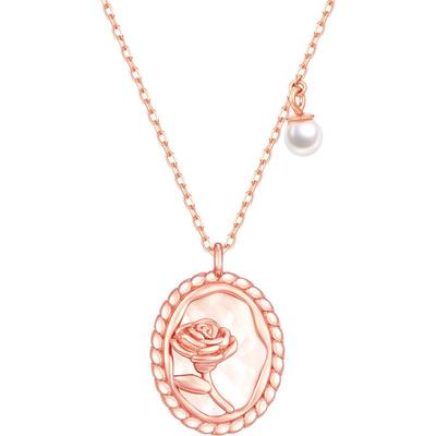 SIMPLEJOYS复古玫瑰花牌珍珠项链