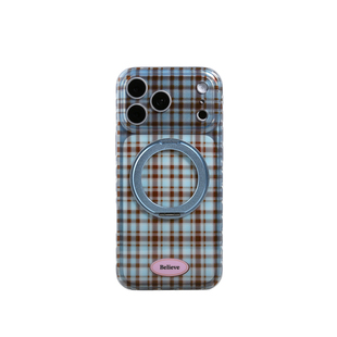 轻派 复古甜酷格纹360旋转支架适用苹果17ProMax手机壳高级iPhone16新款15pro一体支点创意磁吸女防摔全包套