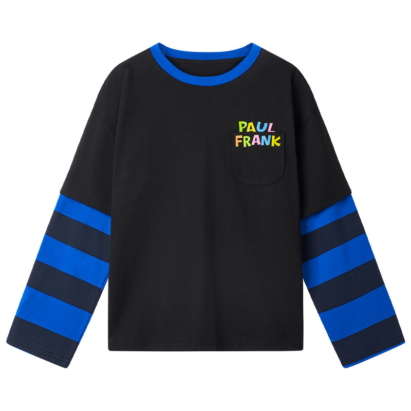 Paul Frank/大嘴猴男童假两件长袖t恤2026新款男孩秋装印花打底衫