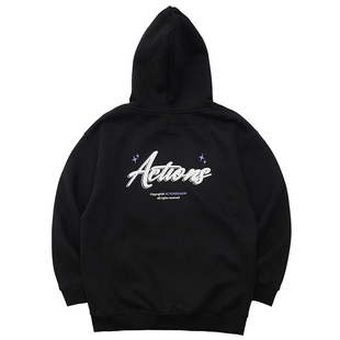 ACTIONS 秋冬季美式发泡印花加绒连帽卫衣街头宽松帽衫上衣男潮牌