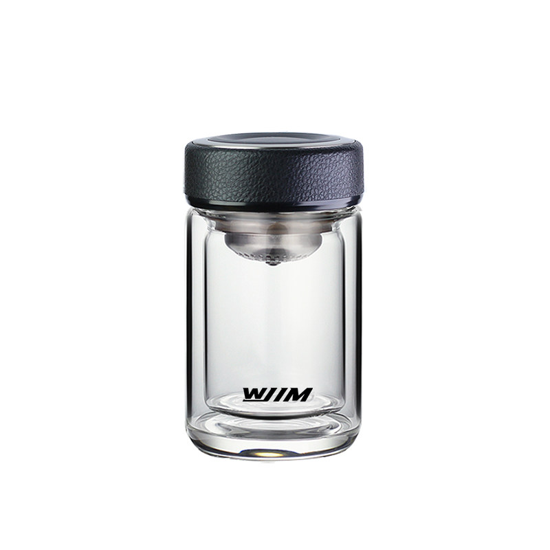 WJIM皮纹盖迷你小巧双层玻璃杯