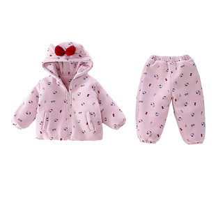 女童一套过冬冬季新款儿童棉袄套装女小童加绒加厚保暖棉衣两件套