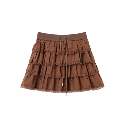 西町村屋复古波点多层蛋糕短裙春季新款甜美百搭半身裙XAAA10100