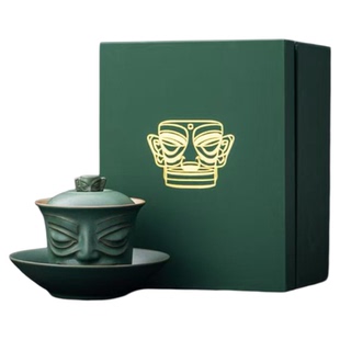 三星堆陶瓷盖碗文创青铜面具泡茶碗功夫茶具个人专用高档礼品送礼