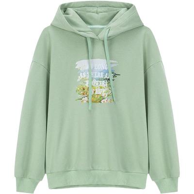 LAGOGO清新绿色减龄油画印花卫衣