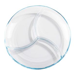 钢化玻璃分隔盘三分格盘子早餐餐具分餐盘家用水果盘多功能配菜盘