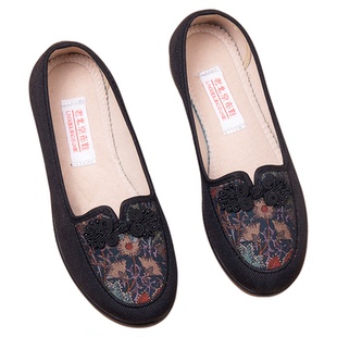 老北京布鞋老年妈妈鞋圆头宽松防滑软底老太太单鞋大脚骨老人女鞋