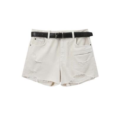 REVAN芮范设计师款质感珠片刺绣牛仔短裤RL31307159