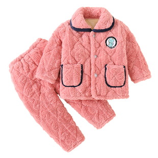 冬季儿童睡衣法兰绒女童三层夹棉加绒加厚款珊瑚绒冬天宝宝家居服