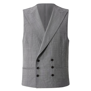 CULTUM 50%羊毛亲王格双排扣戗驳领西装马甲男士商务修身正装马夹