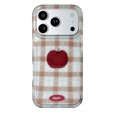 kaia 甜美奶茶色格纹红苹果适用苹果18promax手机壳iphone17pro新款16创意15pro女18pm全包17透明防摔手机套