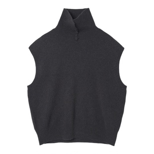 MENGJIAN牦牛绒小翻领针织马甲女2025冬季新款极简风背心叠搭上衣