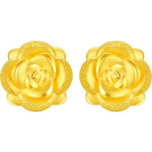 周六福黄金耳钉女款玫瑰花耳饰耳坠耳环定价3d硬金七夕礼物送女友