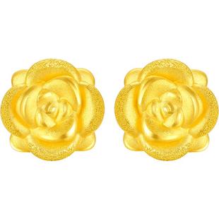 周六福黄金耳钉女玫瑰花耳饰耳坠耳环足金定价3d硬金新年礼物官方