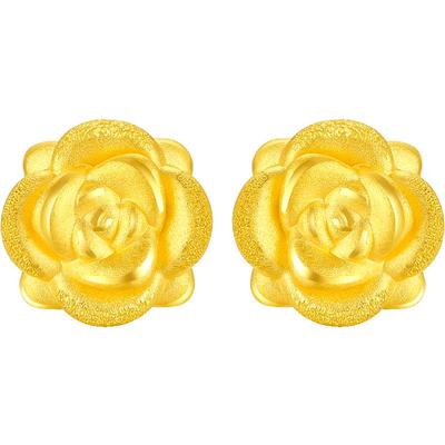 周六福玫瑰花黄金耳钉送老婆耳饰