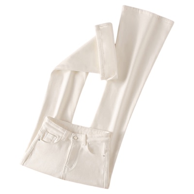 白色加绒微喇牛仔裤女2025新款