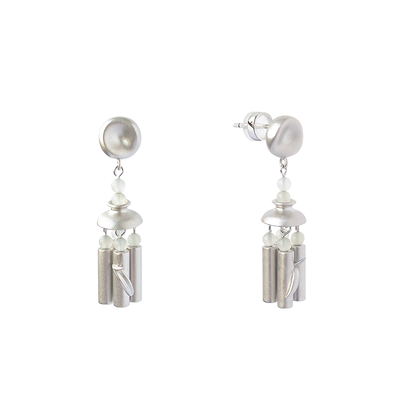 THING OF E【茶】系列 新生-芽形圆珠岫玉装饰耳环 精致长款耳饰