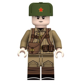 小颗粒二战积木军事人仔偶MOC德法苏八路美军士兵武器98K拼装玩具