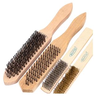 钢丝刷带柄木柄铁钢刷子加密打磨除锈清洁铜丝长柄手柄工业去毛刺