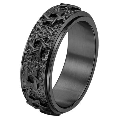 祥饰帝简约钛钢旋转六芒星戒指