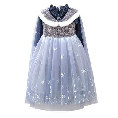 秋冬女童雪花公主裙冰雪奇缘裙子