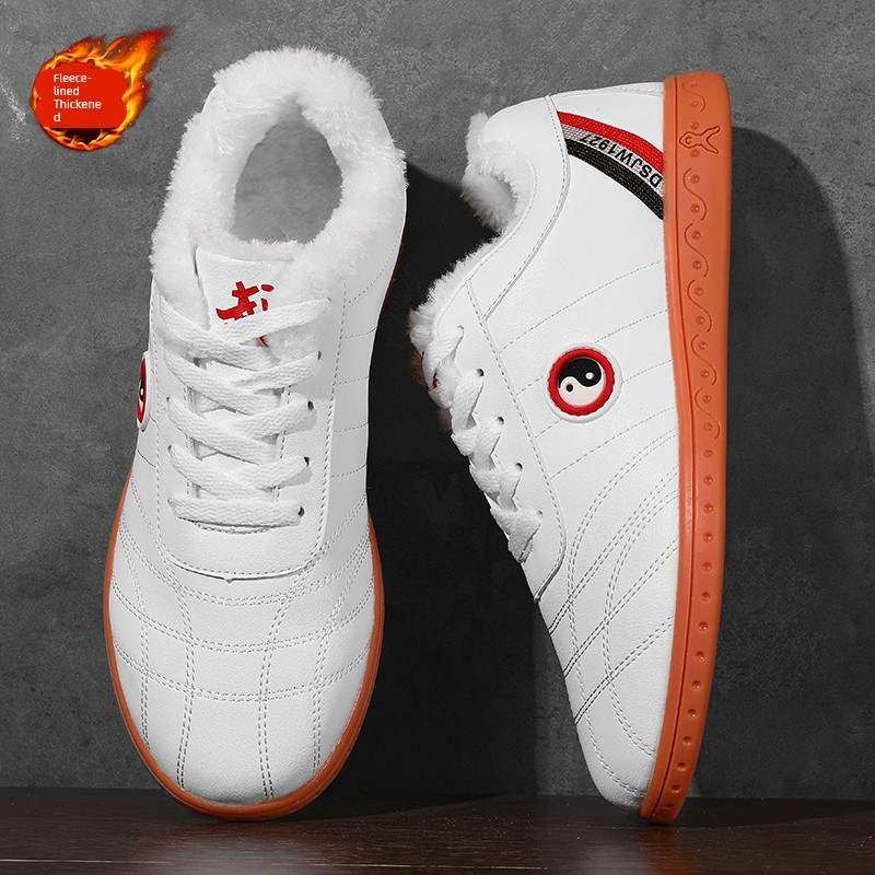 太极鞋女款冬季加绒牛筋底防滑厚底保暖武术练功鞋表演太极拳鞋男