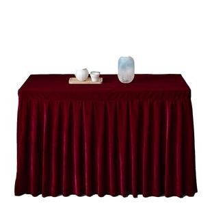 金丝绒黑色会议桌布活动展会长方形台布轻奢高级感定制绒布桌裙