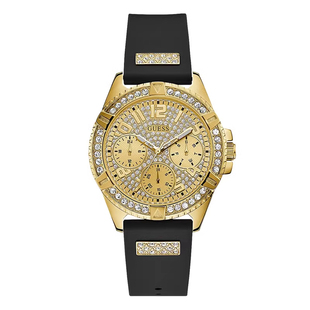 专柜正品GUESS手表女时尚白盖斯镶钻渐变灰盘三眼石英表U1098L1