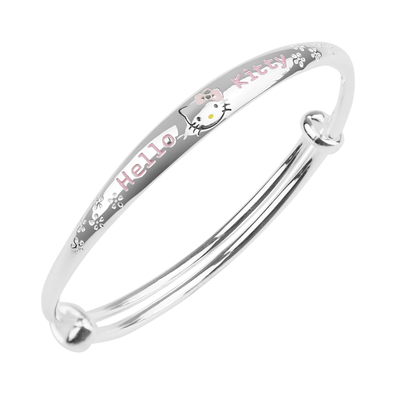 可爱卡通粉色猫咪儿童款足银手镯