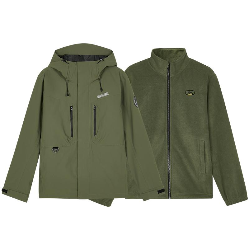 斯凯奇冲锋衣三合一男女同款2025秋冬季户外外套防泼水徒步登山服