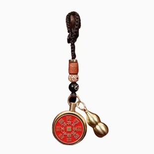 道家山鬼花钱葫芦挂件纯黄铜钥匙扣七夕礼物檀木钥匙挂绳包包吊坠