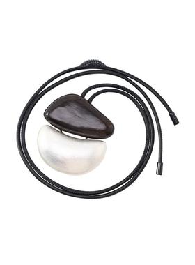 ZHUCHONGYUN2026春新款中式紫光檀木银箔工艺牛皮革长款项链