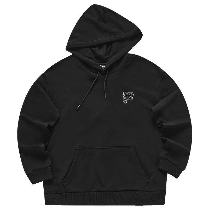 FILA FUSION斐乐潮牌情侣卫衣秋季新款连帽套头衫休闲宽松女上衣