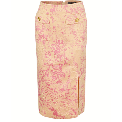 Lillo Lilly奢品高定宫廷风意大利TGM真丝提花高端前开叉半身裙