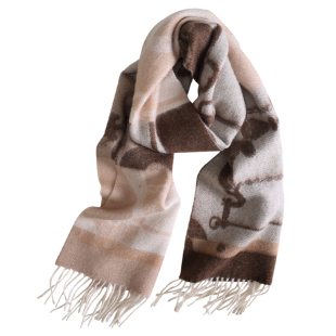 篙货!LP纯山羊绒意大利提花加厚围巾女冬季水波纹流苏围脖礼盒装