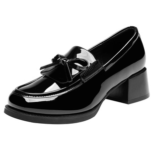 大东官方英伦风乐福鞋女款2026新款秋冬爆款女鞋漆皮黑色小皮鞋女