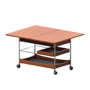 森活岛茶几客厅家用小户型实木中古风小推车可折叠移动沙发边几柜