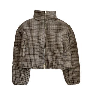 鸭毛 深圳高端女装 冬季保暖新款羊毛格纹毛呢鹅绒内胆南油羽绒服