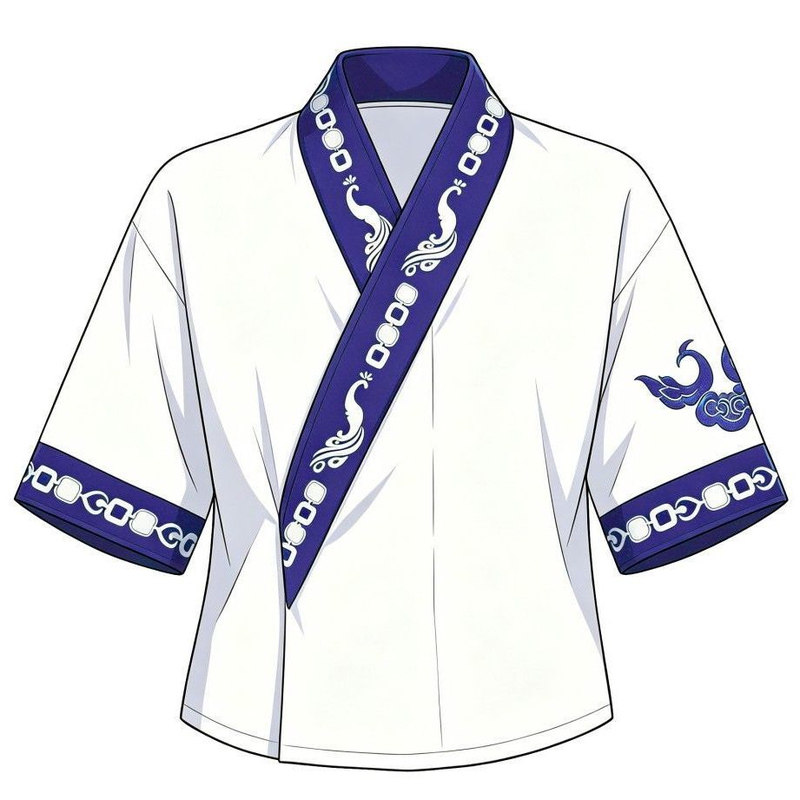 爻光cos服交领右衽刺绣国风短袖汉服男女斜襟上衣情侣白色系薄款