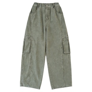 【旷野苔藓】初中生女牛仔裤2026春装新款青少年复古工装休闲裤子