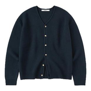 REPET复古V领单排扣针织开衫秋宽松休闲藏蓝色毛衣圆领外套上衣男