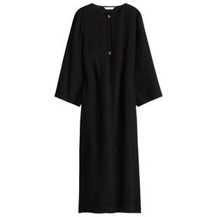 HM女装连衣裙夏季法式度假风中腰长袖圆领长裙1271149