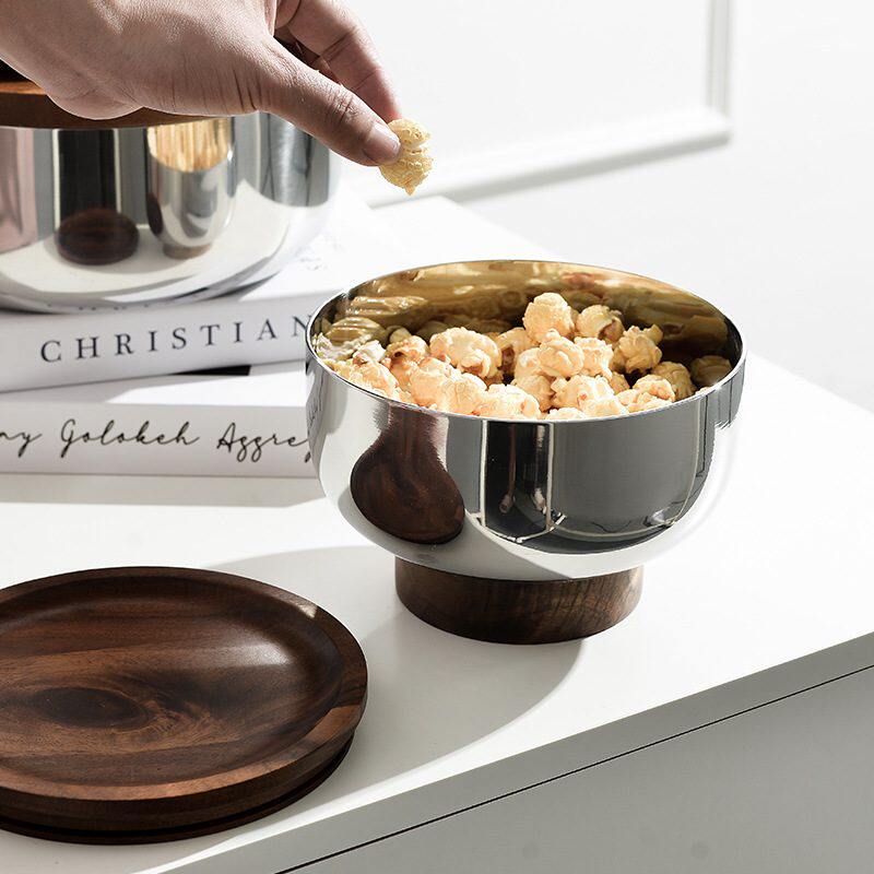 简约密封不锈钢果盘家用轻高脚奢零食坚果收纳盒摆件零食茶几盘