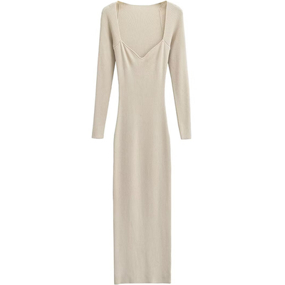 怪力酱法式气质长袖针织连衣裙