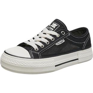 人本网面帆布鞋女2026新款夏季薄款大头厚底板鞋百搭透气镂空网鞋