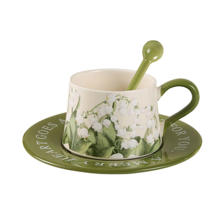 复古咖啡杯碟套装油画风手绘铃兰花陶瓷杯高颜值女伴手礼盒马克杯