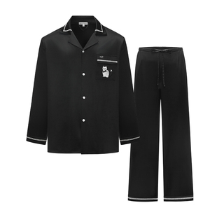 Not Just Pajama Milo系列奶牛小猫男款长袖真丝睡衣桑蚕丝家居服
